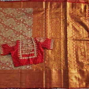 Elegant Red and Gold Saree